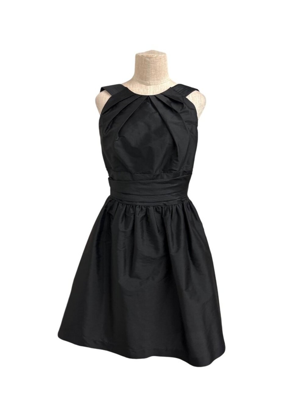 Vintage 90s Alfred Sung Dessy Black Sculptural Pleated Neckline A-Line Cocktail